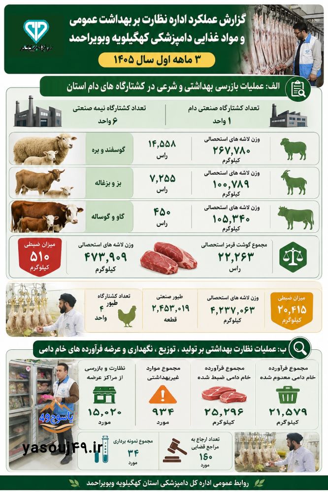  ضبط ۴۶ تن فراورده دامی غیربهداشتی در کهگیلویه‌وبویراحمد  